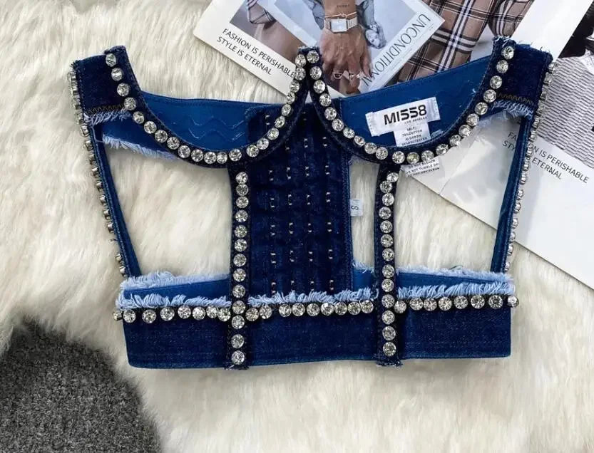 Streetwear Diamonds Denim Top