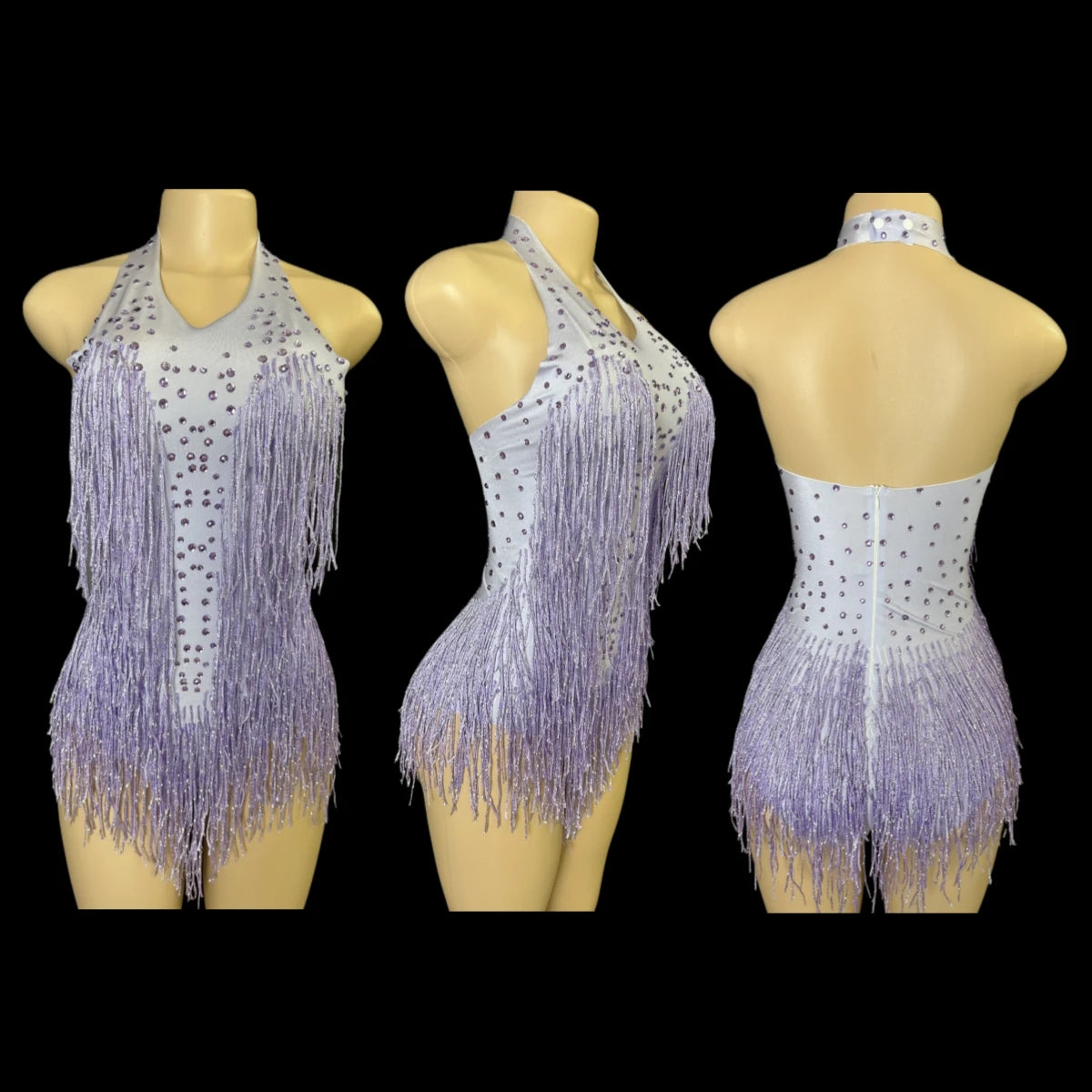Sparkly Rhinestones Fringe Bodysuit