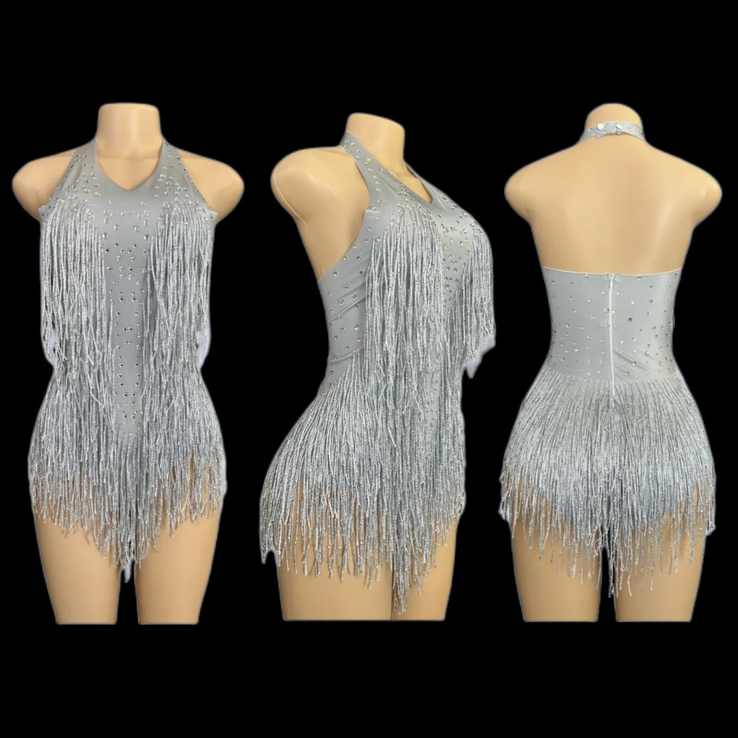 Sparkly Rhinestones Fringe Bodysuit