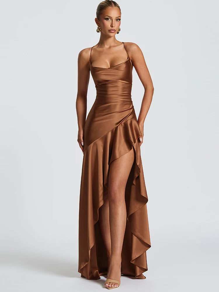 Sexy Ruffled Spaghetti Strap Maxi Dress