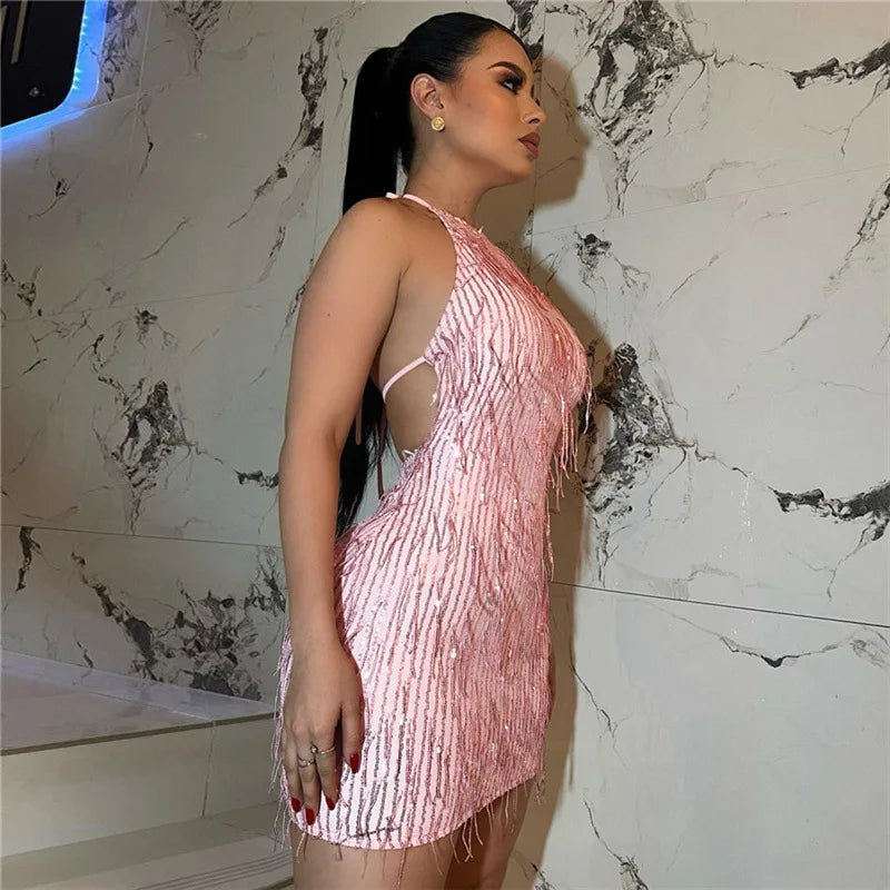 Shine Sequined Tassel Lace Dress