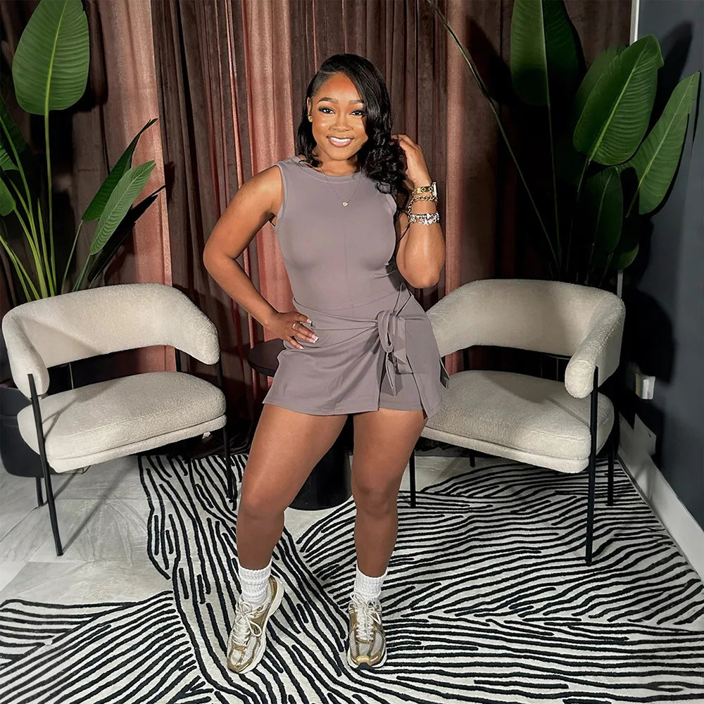 O-Neck Bodycon Playsuit Set