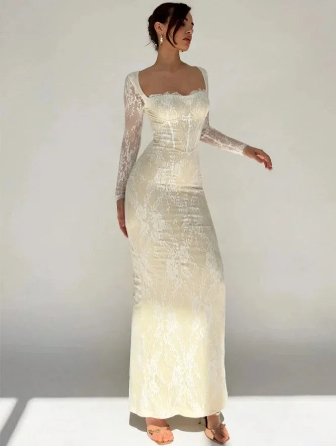 Women's  Elegant Lace Trim Long Dress