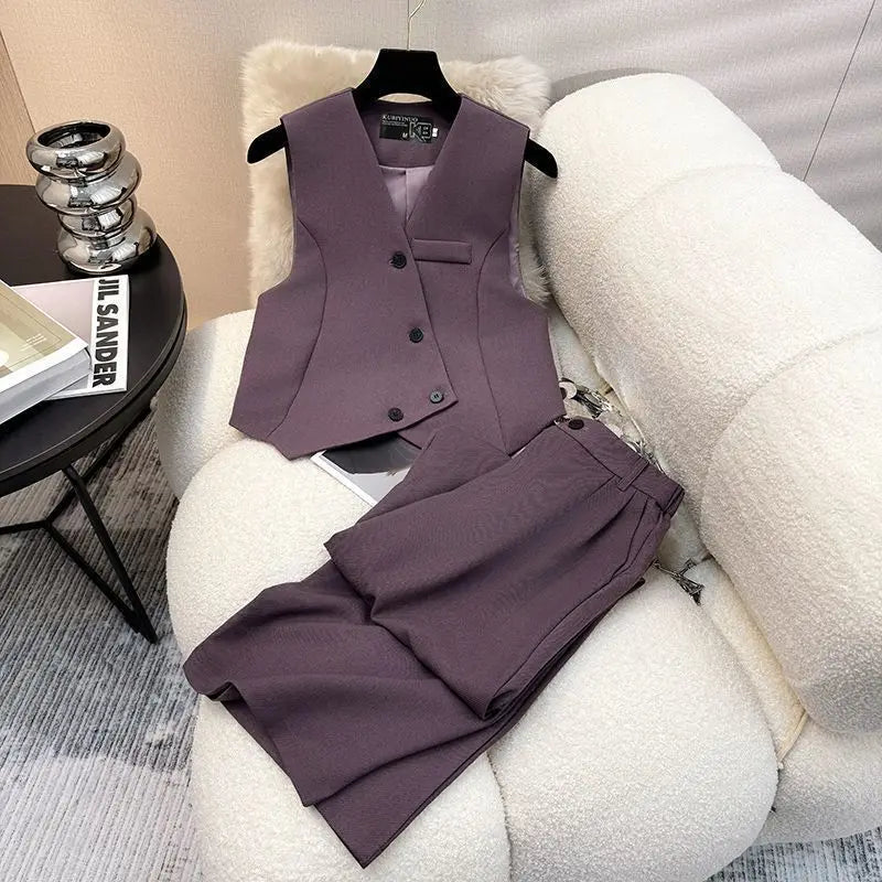 Suit Vest Casual Wide Leg Pants  Set