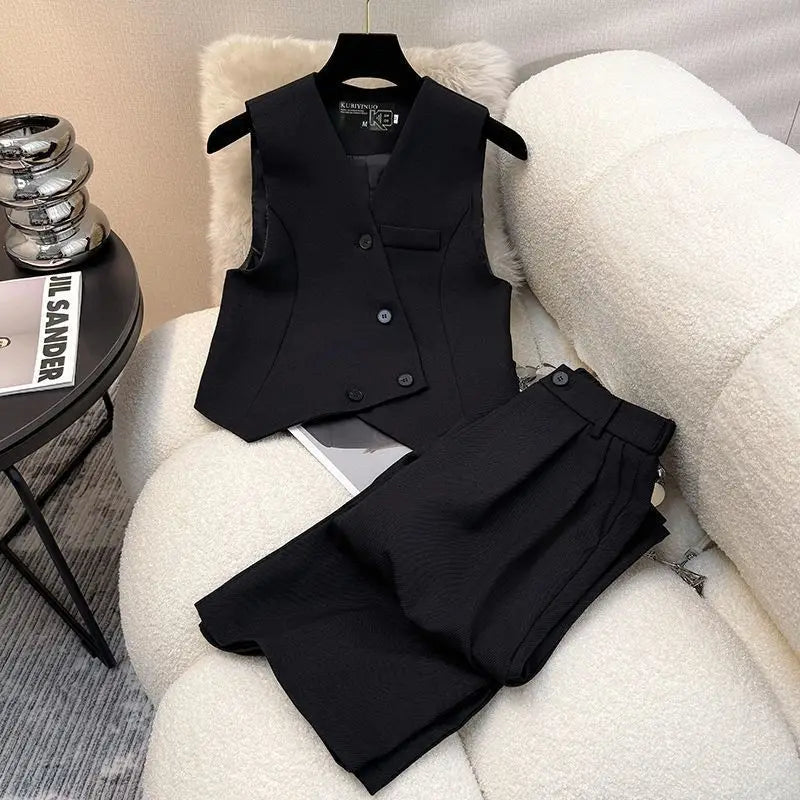 Suit Vest Casual Wide Leg Pants  Set