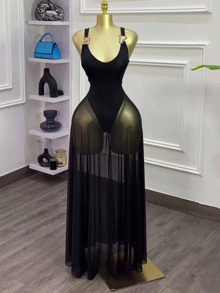 Sexy Mesh Bodysuit  Maxi Dress