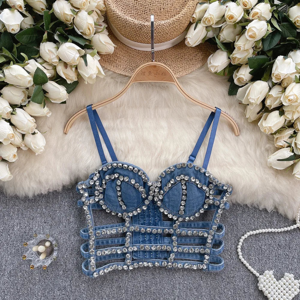 Streetwear Diamonds Denim Top