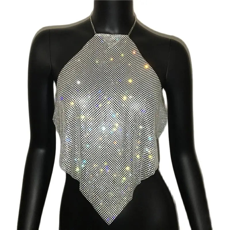 Shiny Rhinestone  Sequins Crop Tops