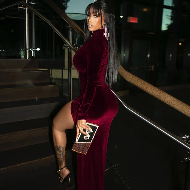 Pleated Sheath Slit Dress for Autumn & Winter