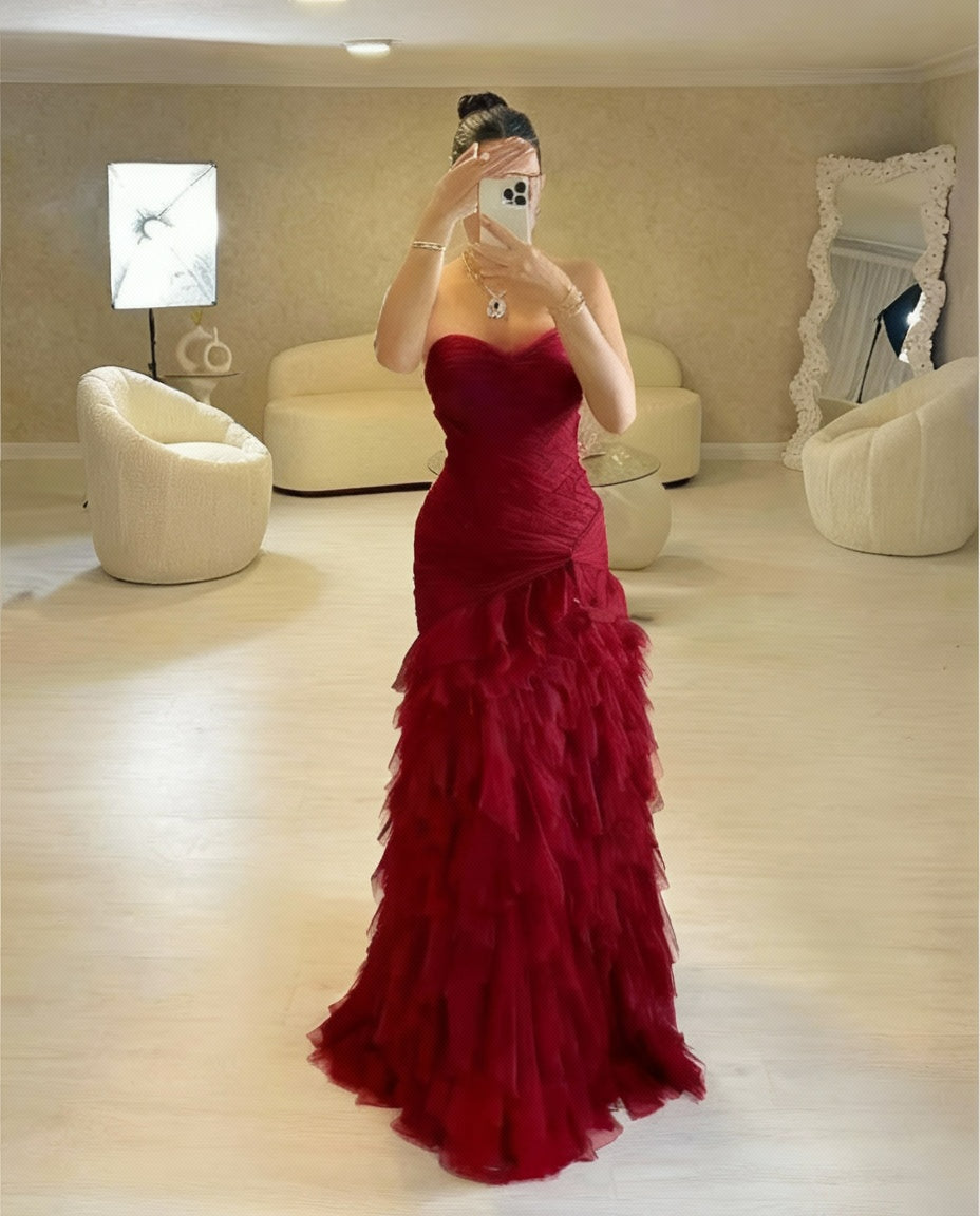 Red Lace Sleeveless A-Line Dress