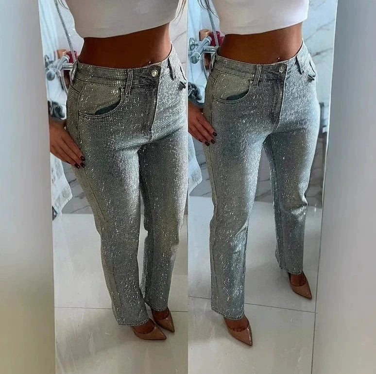 High-Waist Jeans Double-Sided Diamond