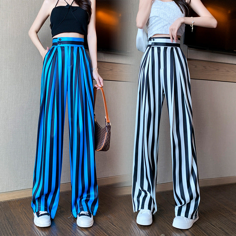 Vertical Stripe Wide-Leg Pants Set