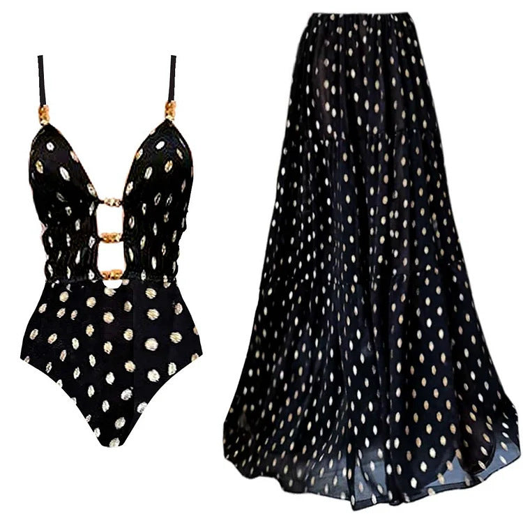 Deep V Polka Dot Swimsuit