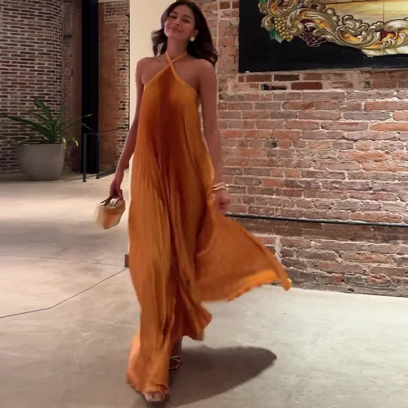 Sleeveless Halter Vacation Style Dress