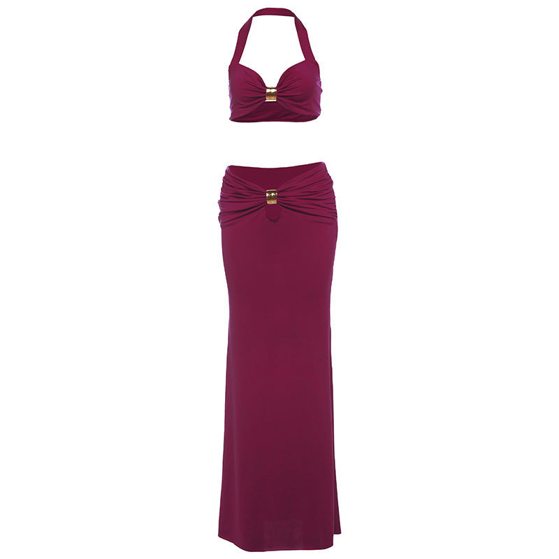 Sexy Bandeau Back-Slit Dress Set
