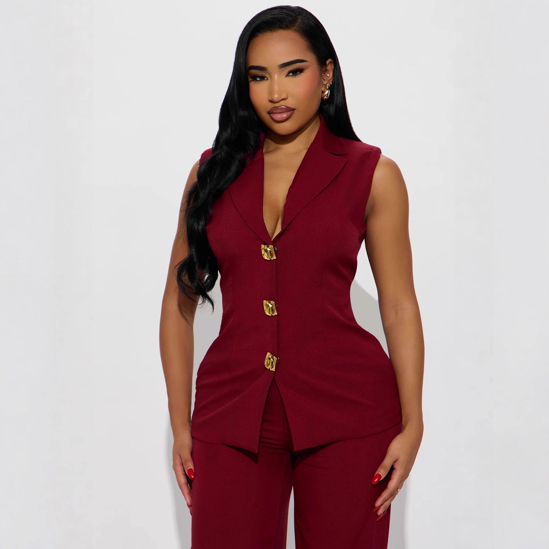 Casual Sleeveless Suit Pants Set