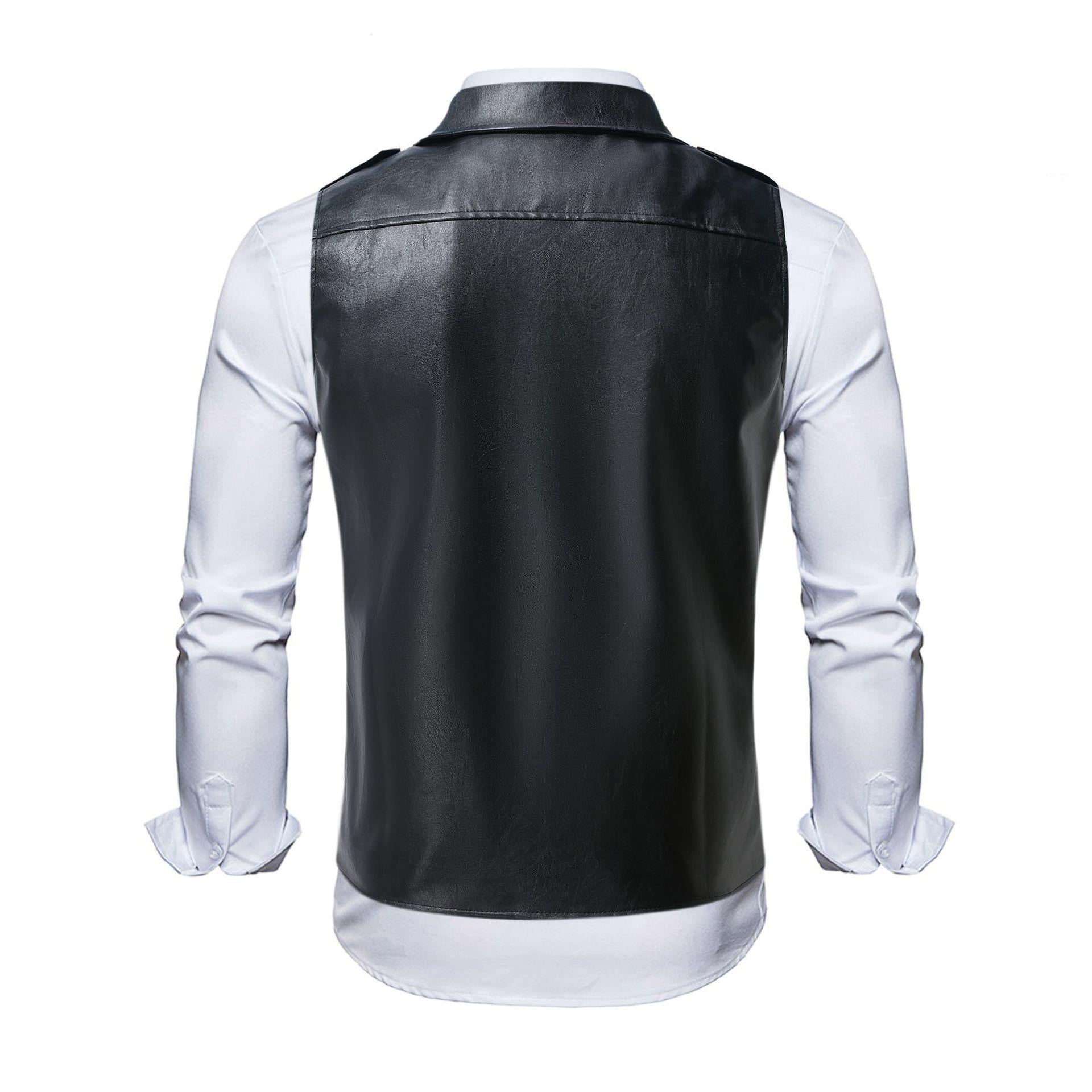 Lapel Leather Sleeveless Coat