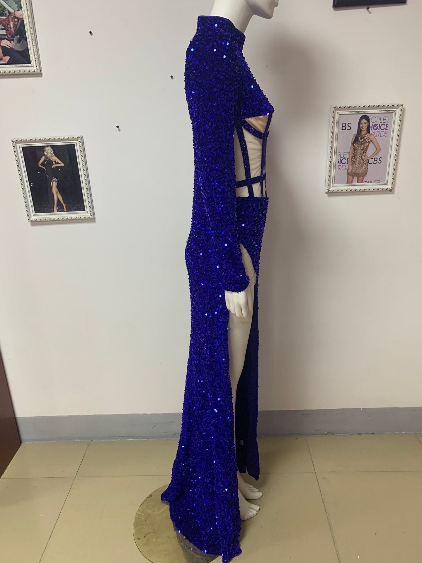 Blue Sequin See-Through Dress