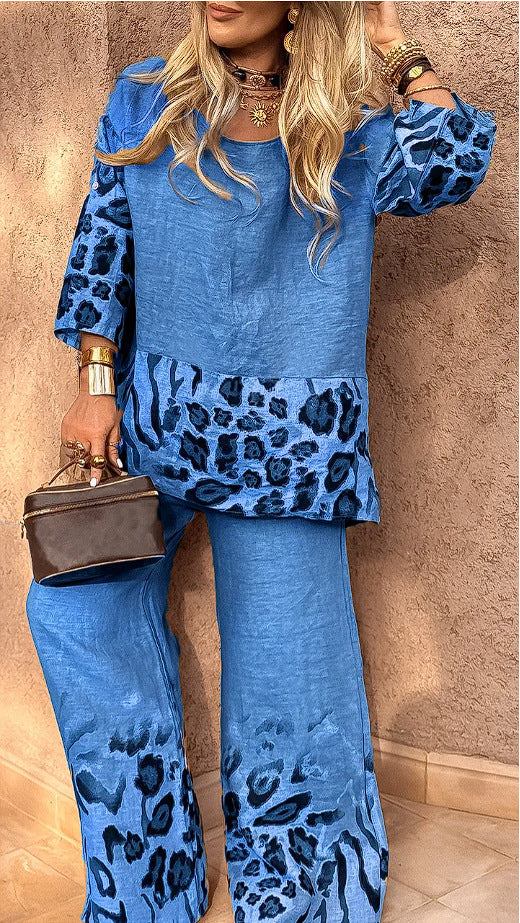 Leopard Print Printed Two-piece Suit