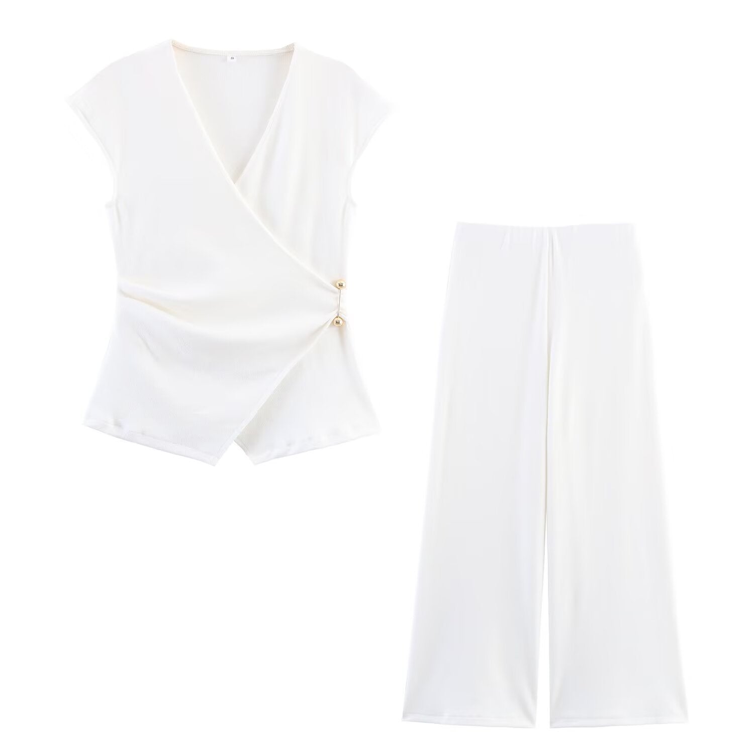 Pin Textured Top Wide Leg Pants