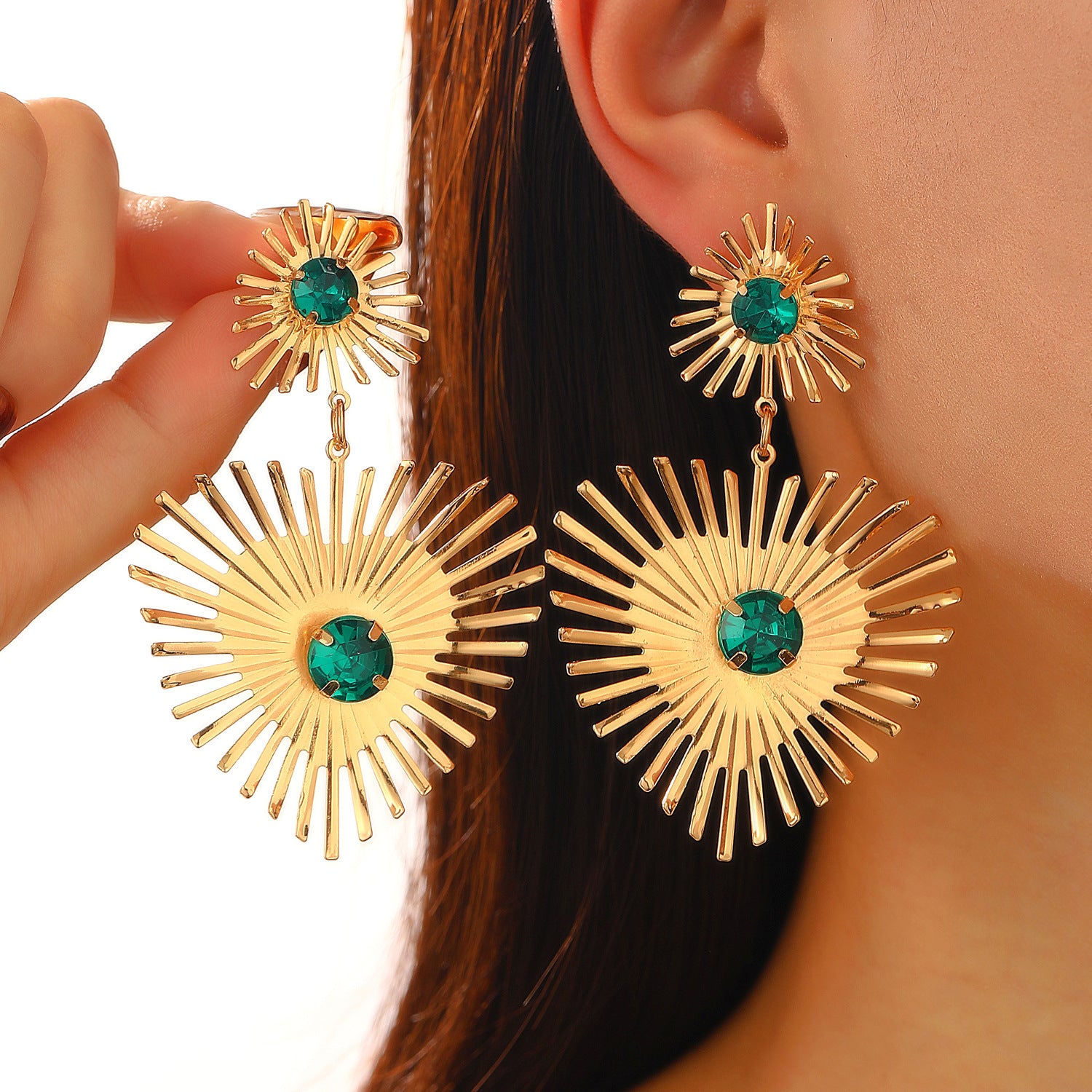 Bohemian Sunflower Heart Rhinestone Earrings