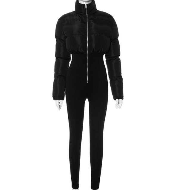 Cotton-Padded Slim Stretch Jumpsuit
