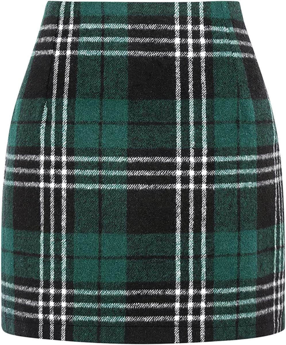 Women’s High Waist Plaid Wool Pencil Mini Skirt