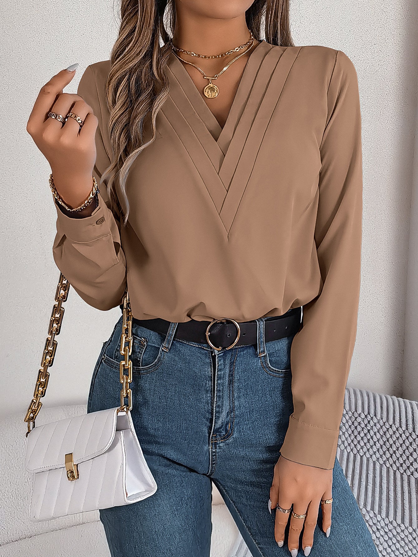 V-Neck Office Blouse