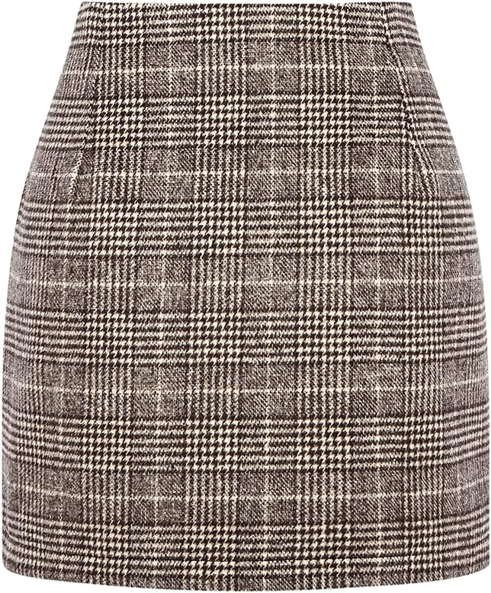 Women’s High Waist Plaid Wool Pencil Mini Skirt