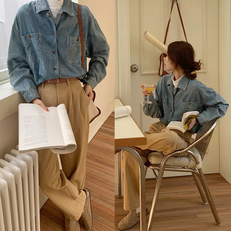 French High-Waist Slim Pants