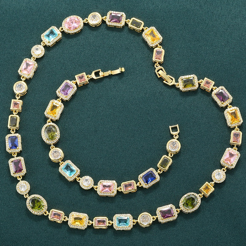 Luxury Diamond Square Necklace Bracelet Set