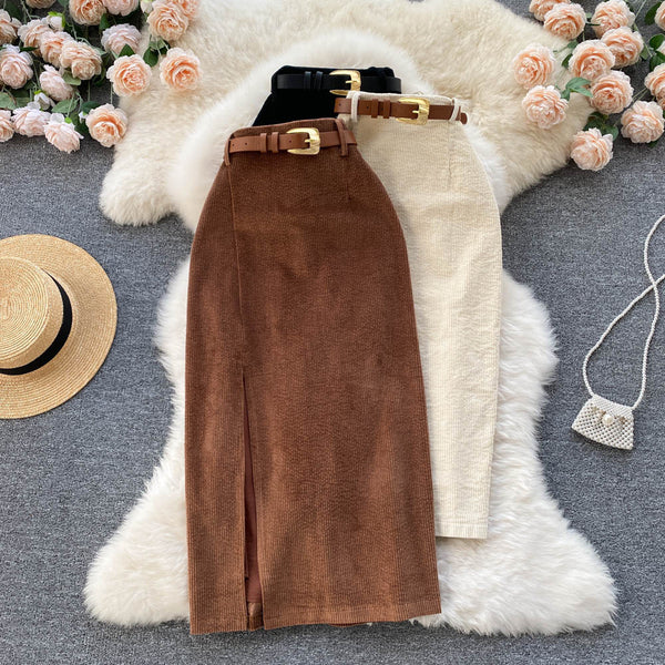 Elegant Retro Autumn Split Skirt
