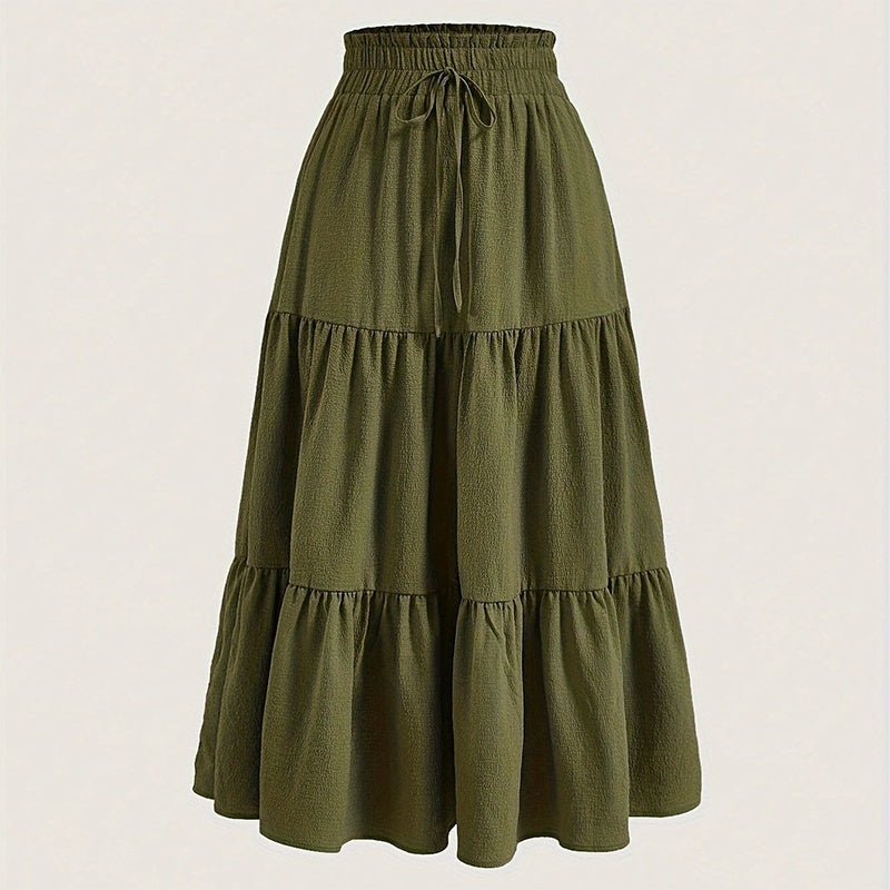 Women’s High-Waist Pleated Midi Skirt with Knot
