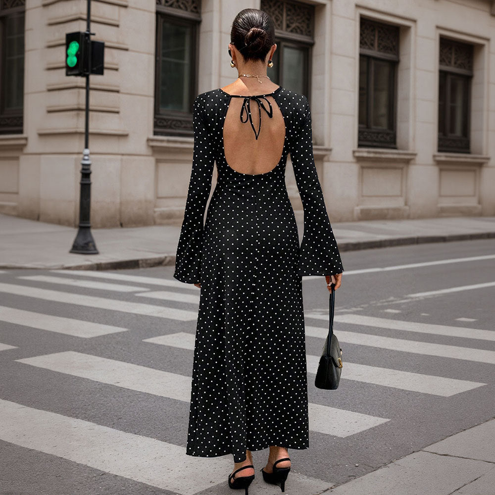 Long-Sleeve Polka Dot Maxi Dress