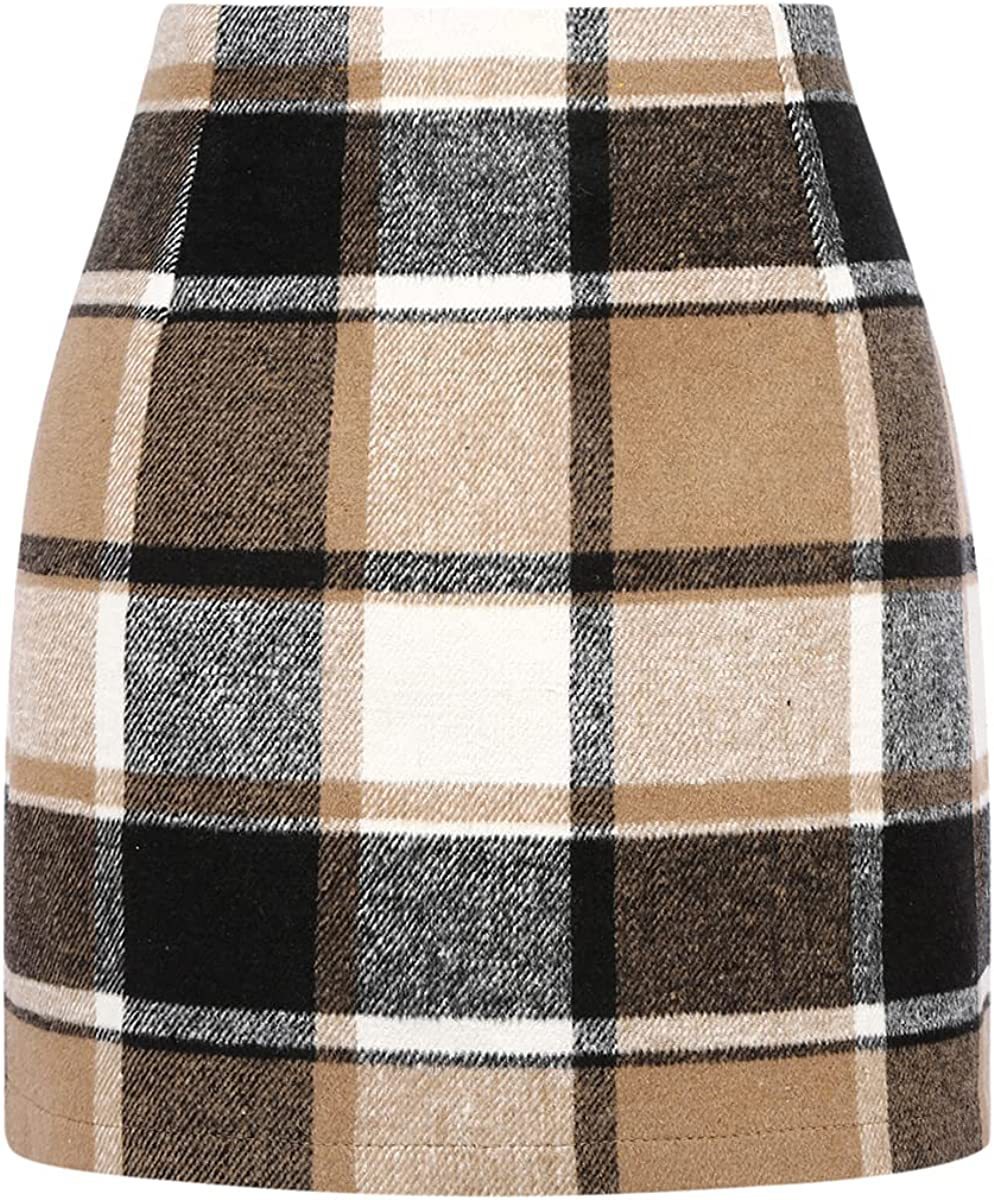 Women’s High Waist Plaid Wool Pencil Mini Skirt