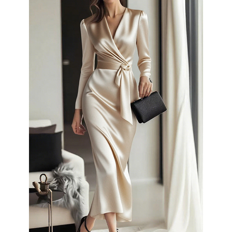 Burgundy Satin Midi Dress
