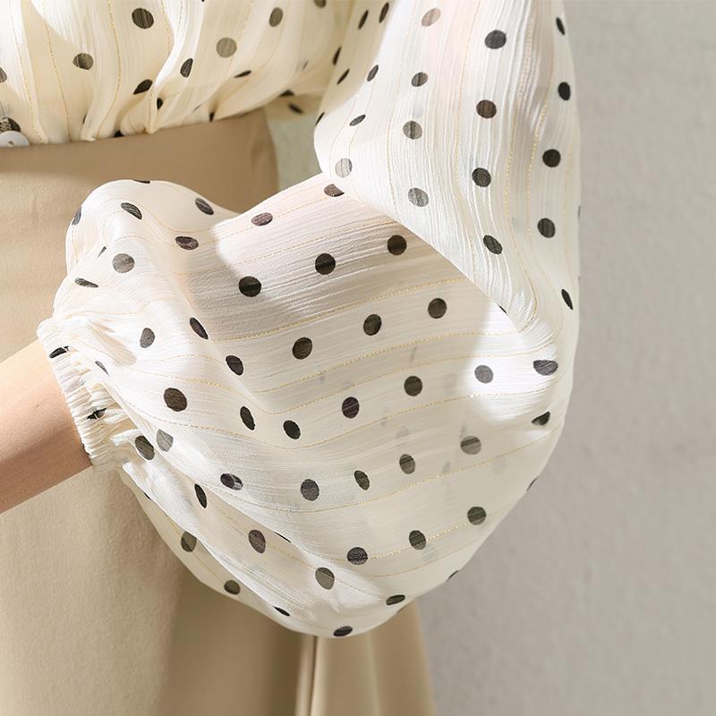 Retro Apricot Polka Dot Blouse Women