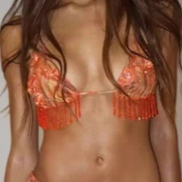 Resort-Style Bikini Tassel Skirt Set
