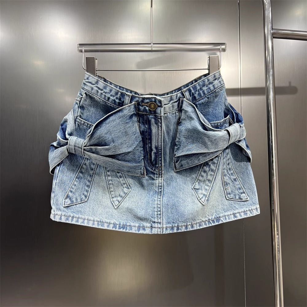 3D Bow Denim Skirt