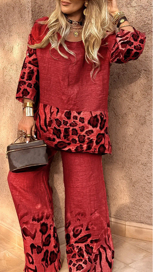 Leopard Print Printed Two-piece Suit