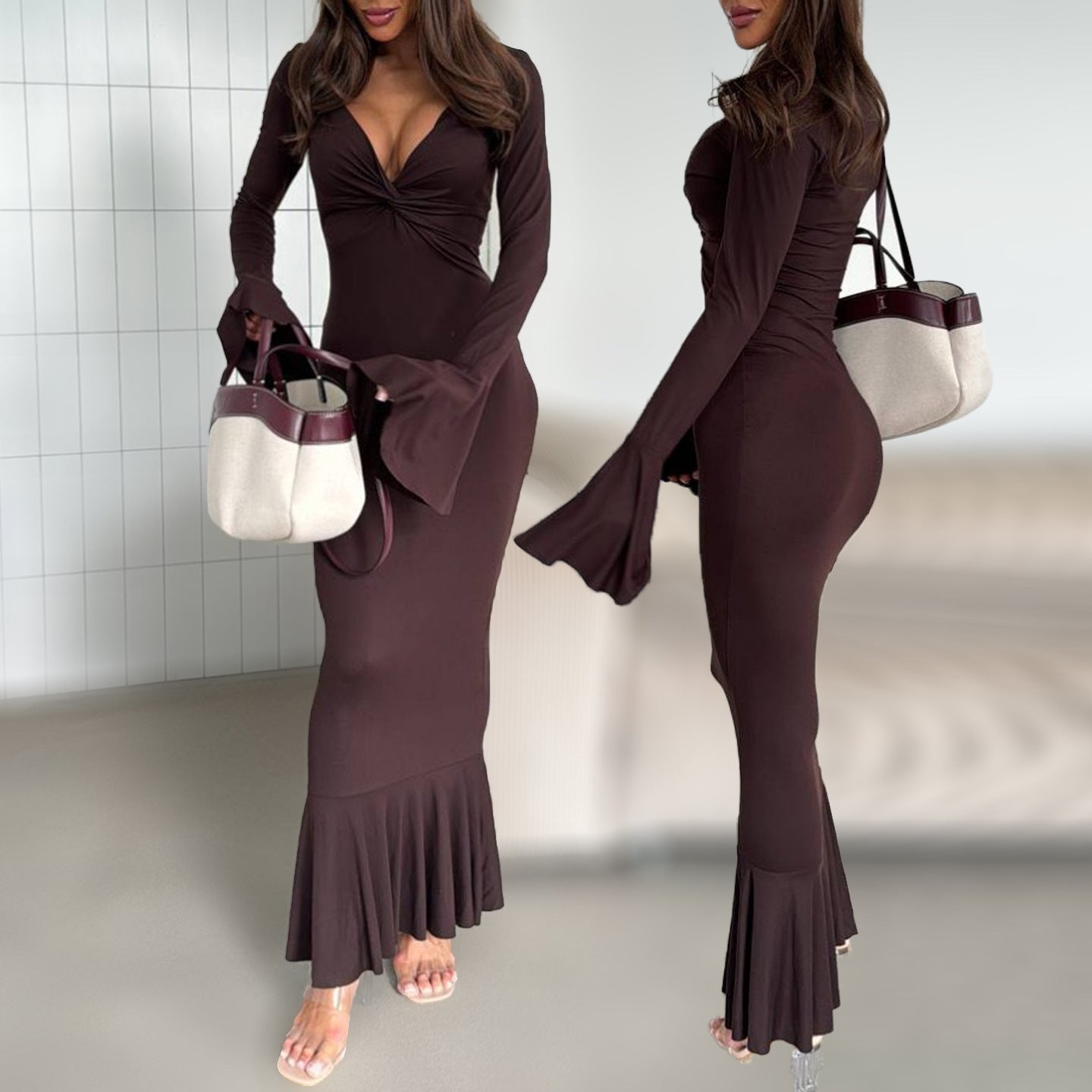 V-neck Elegant Ins Ruffle Sleeve Long Sleeve