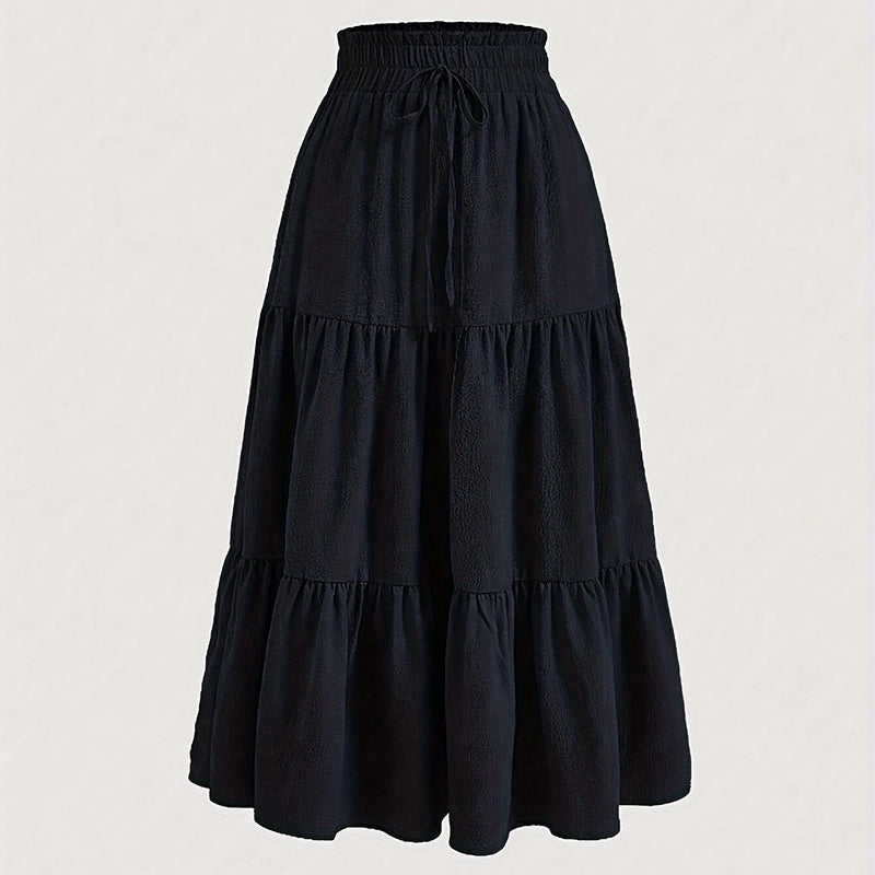 Women’s High-Waist Pleated Midi Skirt with Knot