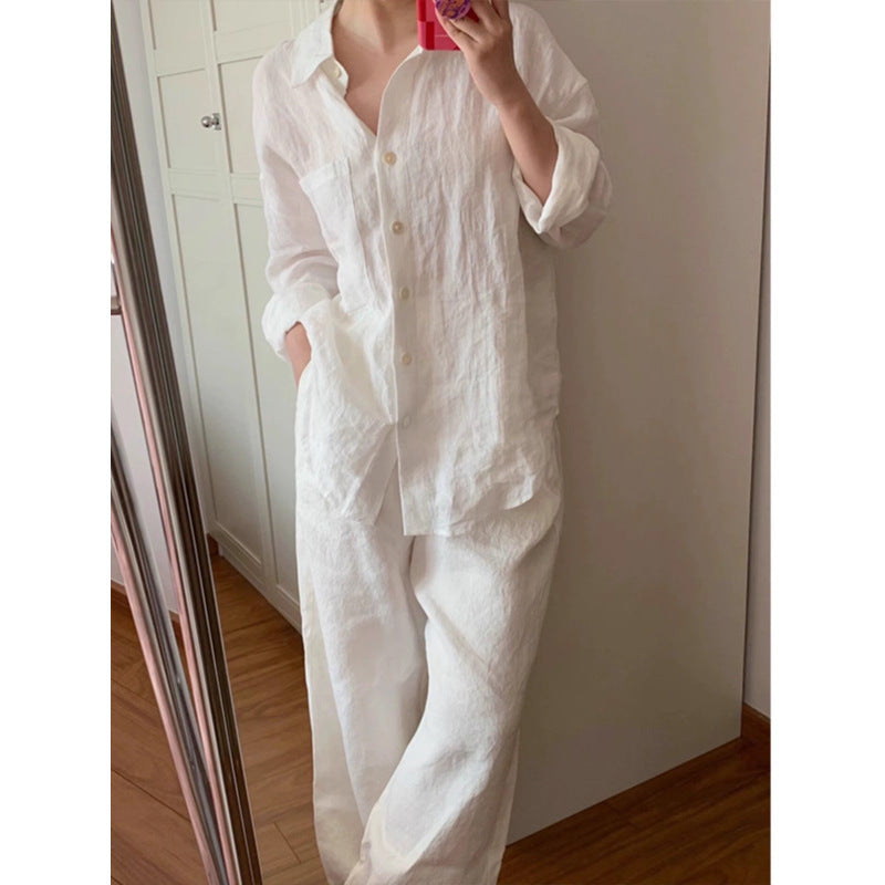 Linen-cotton White Shirt And Pants Set
