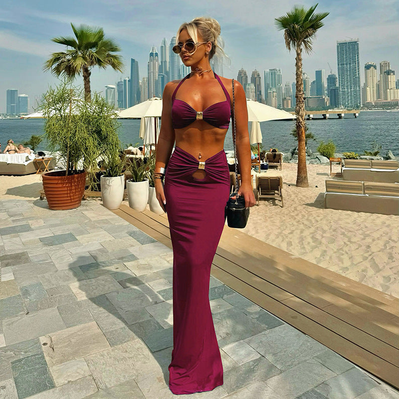 Sexy Bandeau Back-Slit Dress Set