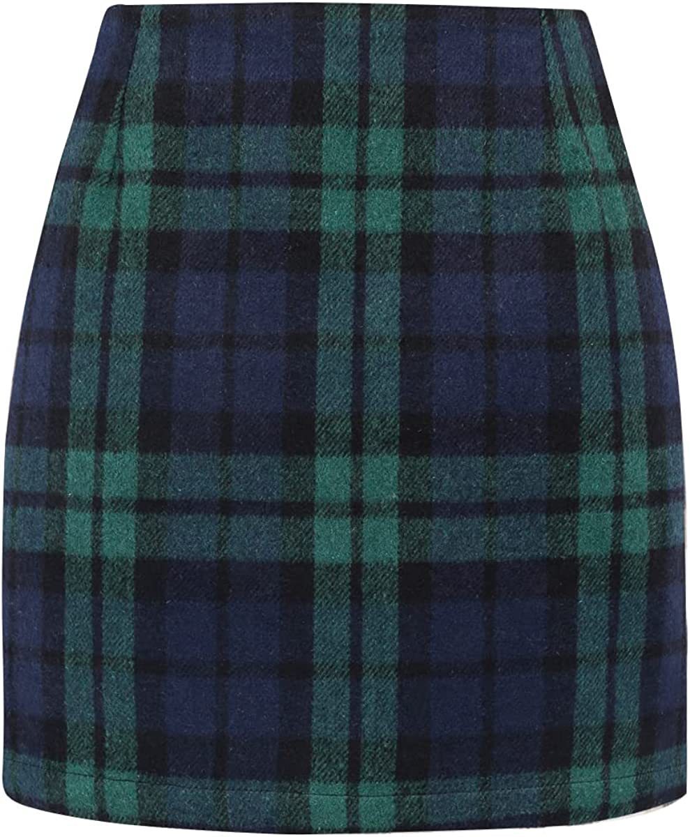 Women’s High Waist Plaid Wool Pencil Mini Skirt