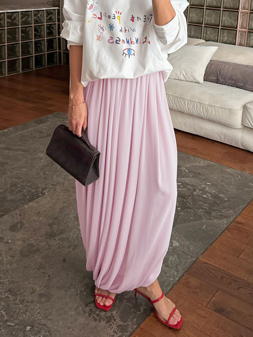 Pleated Draped Wide Maxi Skirt