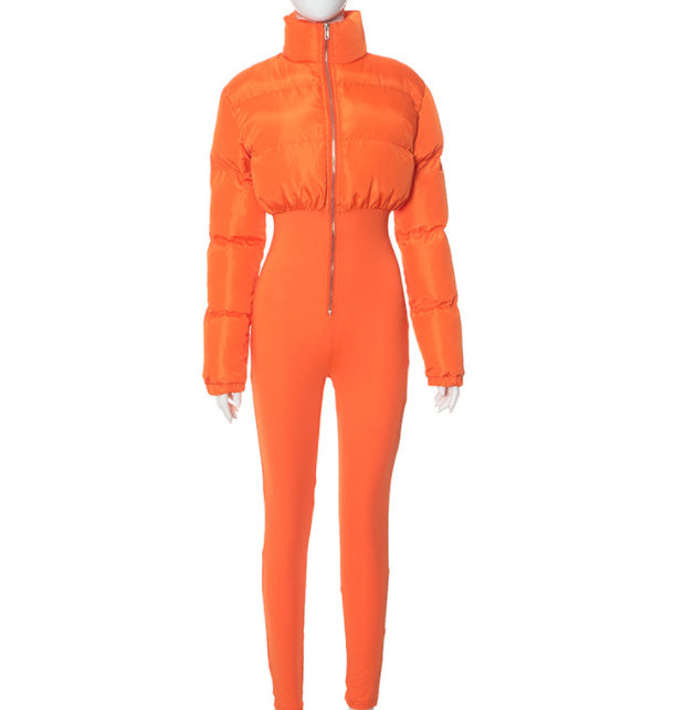 Cotton-Padded Slim Stretch Jumpsuit