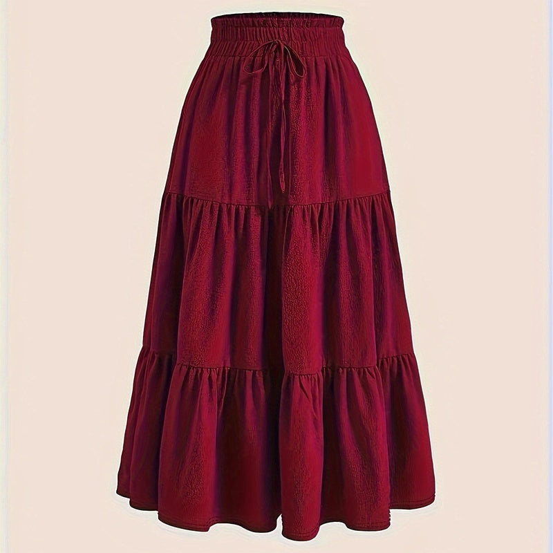 Women’s High-Waist Pleated Midi Skirt with Knot