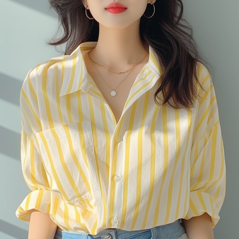 Yellow Striped Women's Sun Shirt