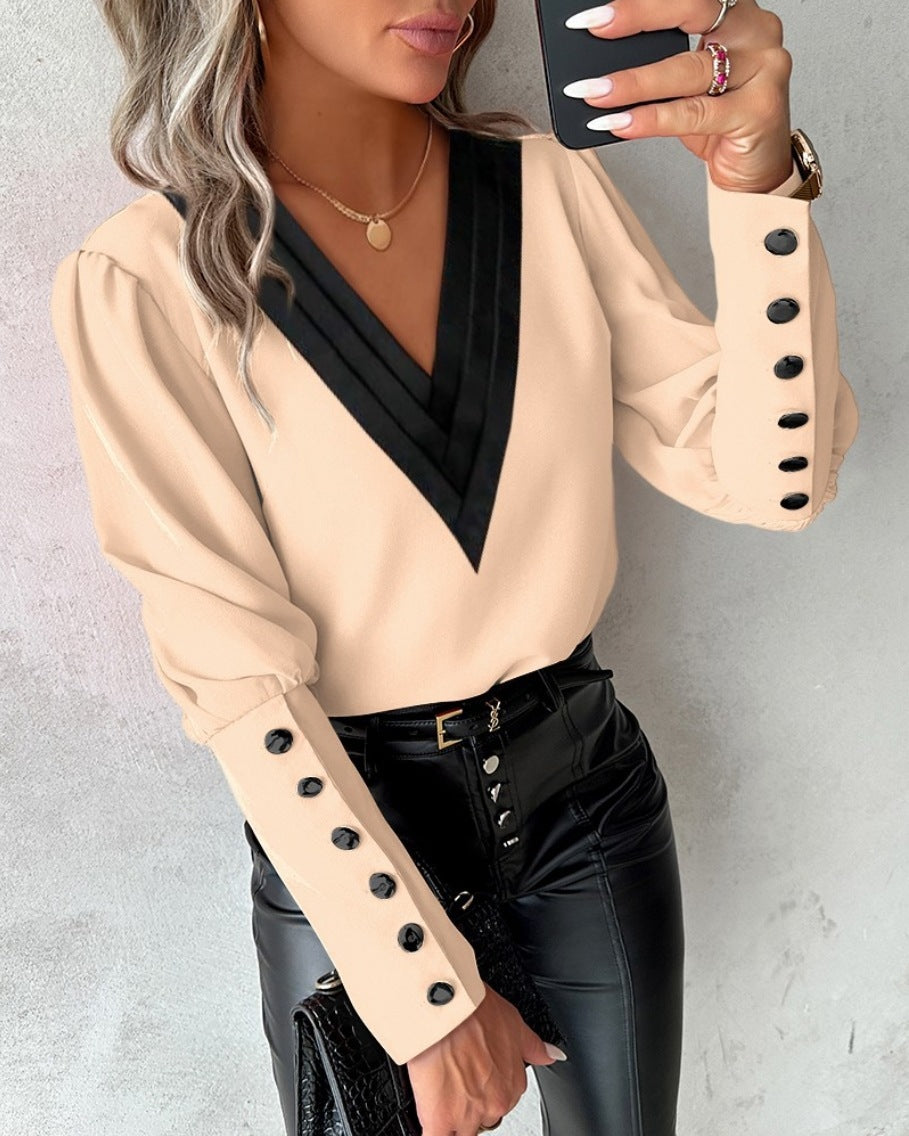 V-Neck Button Blouse